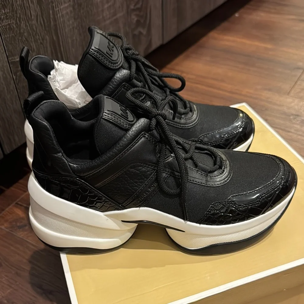 MICHAEL Michael Kors Olympia Trainer Tech Canvas Sneakers, stains on bottom.